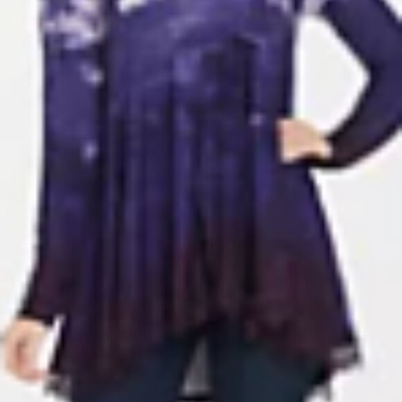 Logo by Lori Goldstein Printed Swing Top with Lace Hem Midnight Purple - Picture 6 of 6